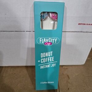 FlavCity Cafe Donut Coffee Stirrers 2 Pack Reusable BPA Free Blue Pink New